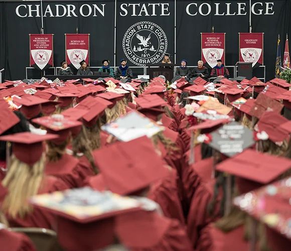 Large group of graduates in caps and gowns