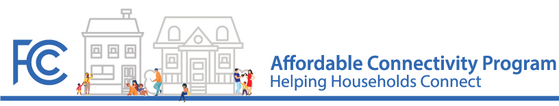 Affordable Connectivity program logo graphic. Has name of program and drawings of houses and people.