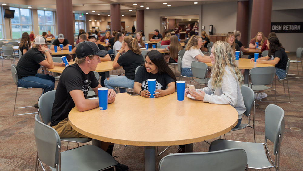 Students in the dining hall at the Student Center