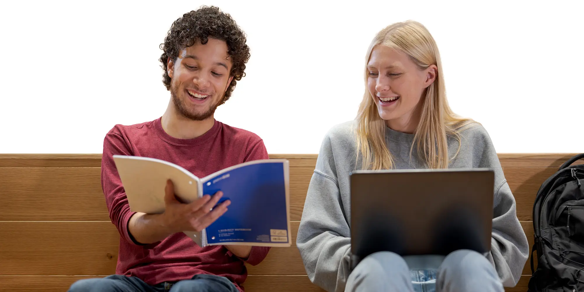 Two students studying with a white background