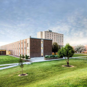 Kent Hall and High Rise in the evening