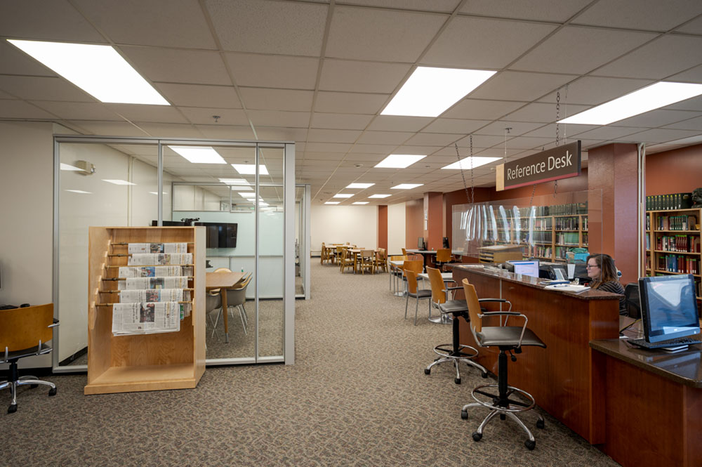 A photo of the library reference desk