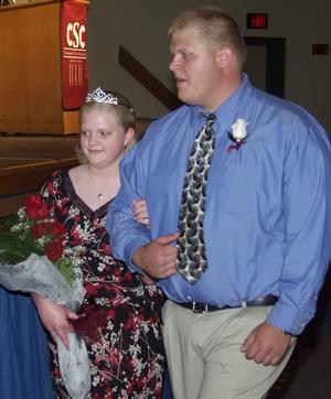 The Ivy Day queen and king, Angie Meiergerd and Zane Vapenik make their entrance to Ivy Day ceremonies.