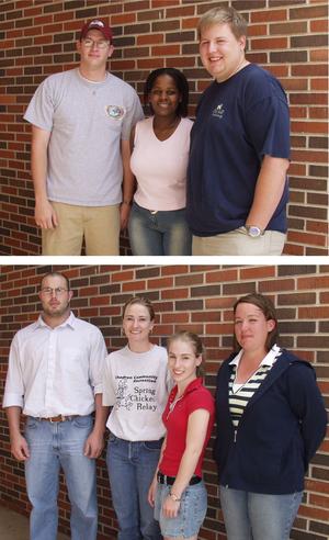 Top photo: First place team members, from left, Matt Ritterbush, Gugulami Jamela and Brandon Dorenbach (Not pictured, Brandon McRae). Bottom photo: Second-place team members Chris Diemoz, Lariann Smith, Ashley Pullen and Bethany McNare