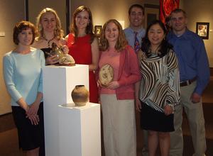 Seven senior art majors at Chadron State College have been displaying their work in the Campus Gallery of Memorial Hall. From left are Marianne Benson, Melissa Nelson, Megan Schefcik, Erica Eisenbaun, Travis Faber, Rachel Kruse and Travis Peak.