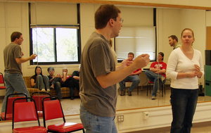 Students learn from improv comedians