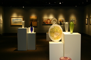 Faculty art is displayed during an exhibit at Memorial Hall in March.