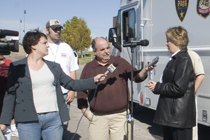 Chadron State College President Janie Park talks to reporters Thursday.
