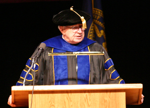 Former Chadron State President Dr. Sam Rankin delivers his address Saturday.