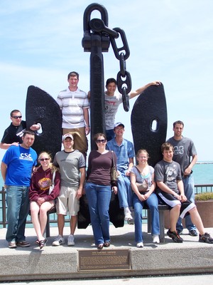 Students pose in front of Navy Pier