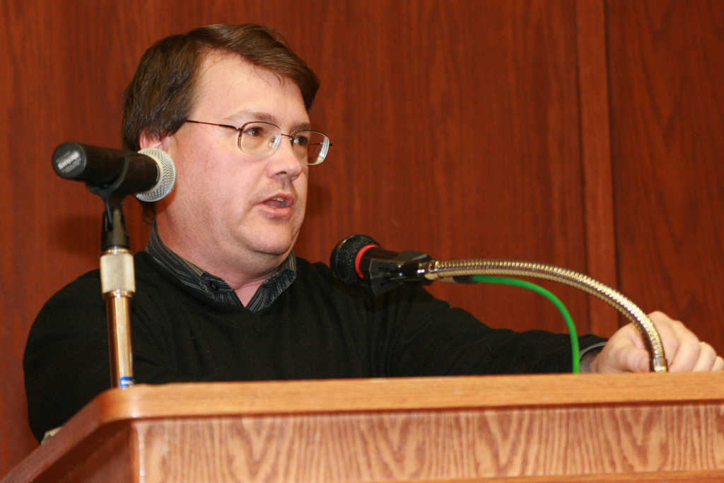 Stew Magnuson speaks at Chadron State College's Student Center on Tuesday.