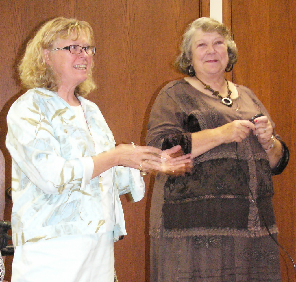 Vicki Troxel Harris, at right, told many stories about contributions made by blacks in Nebraska during her presentation sponsored by the NeKota Reading Council at Chadron State College.