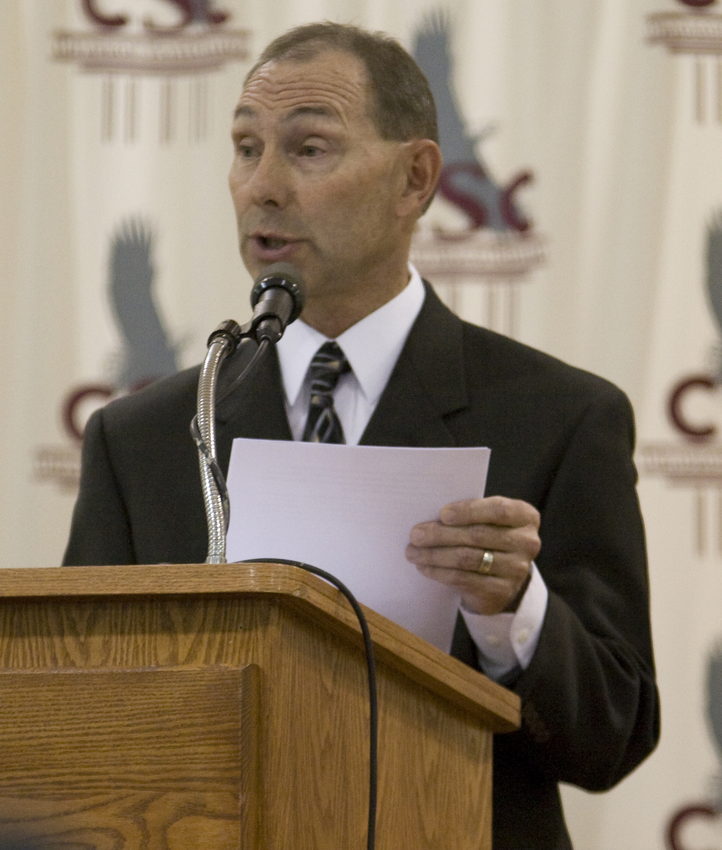 Randy Bauer speaks during Friday's commencement ceremony.