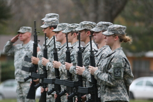 CSC Reserve Officer Training Corps cadets stand in attention