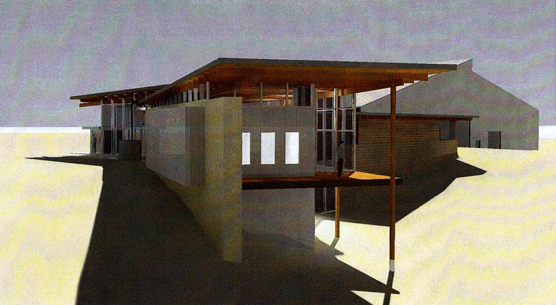 A computer generated drawing of the Rangeland Agriculture Center and Pavilion that was produced by Bahr Vermeer Haecker Architects.