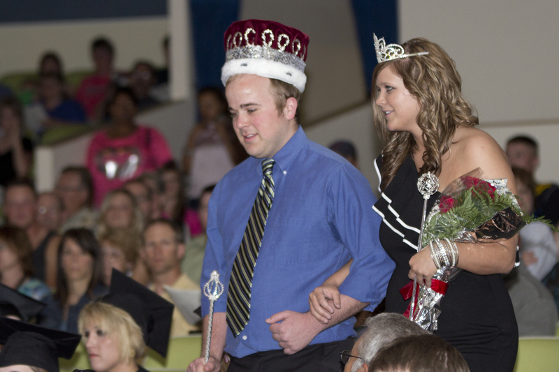 Brother and sister Luke and Stacee Wright enter the Memorial Hall auditorium after being announced Ivy Day king and queen. (Photo by Justin Haag)