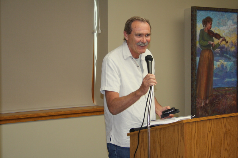 Tom McNeal speaks during The Story Catcher Writing Festival at Chadron State College. (Photo by Con Marshall)