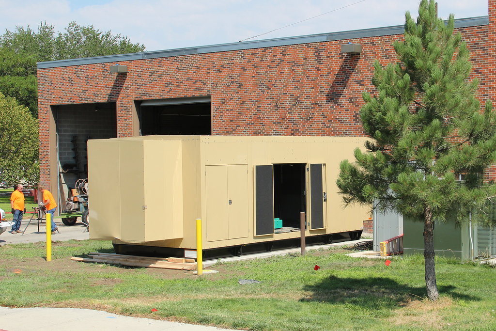 The generator for the Sheaman Heating and Cooling Plant arrived on campus Wednesday. (Photo by Justin Haag)