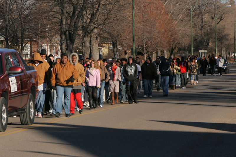 Marchers make their way toward Chadron State College's Student Center in honor of Martin Luther King Jr. in 2009. (Photo by Bobbi Dickerson)