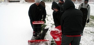 Students with sleds