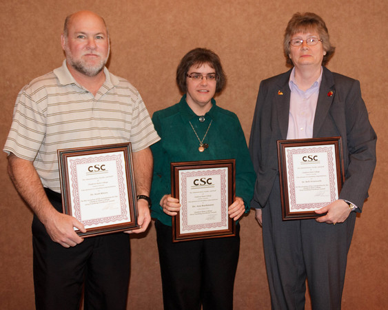 From left, nominees for the Chadron State College Teaching Excellence Award Dr. Scott Ritzen, Dr. Ann Buchmann and Dr. Beth Wentworth. Buchmann receives the award during the annual Chadron State College Faculty and Staff Recognition Luncheon April 10.