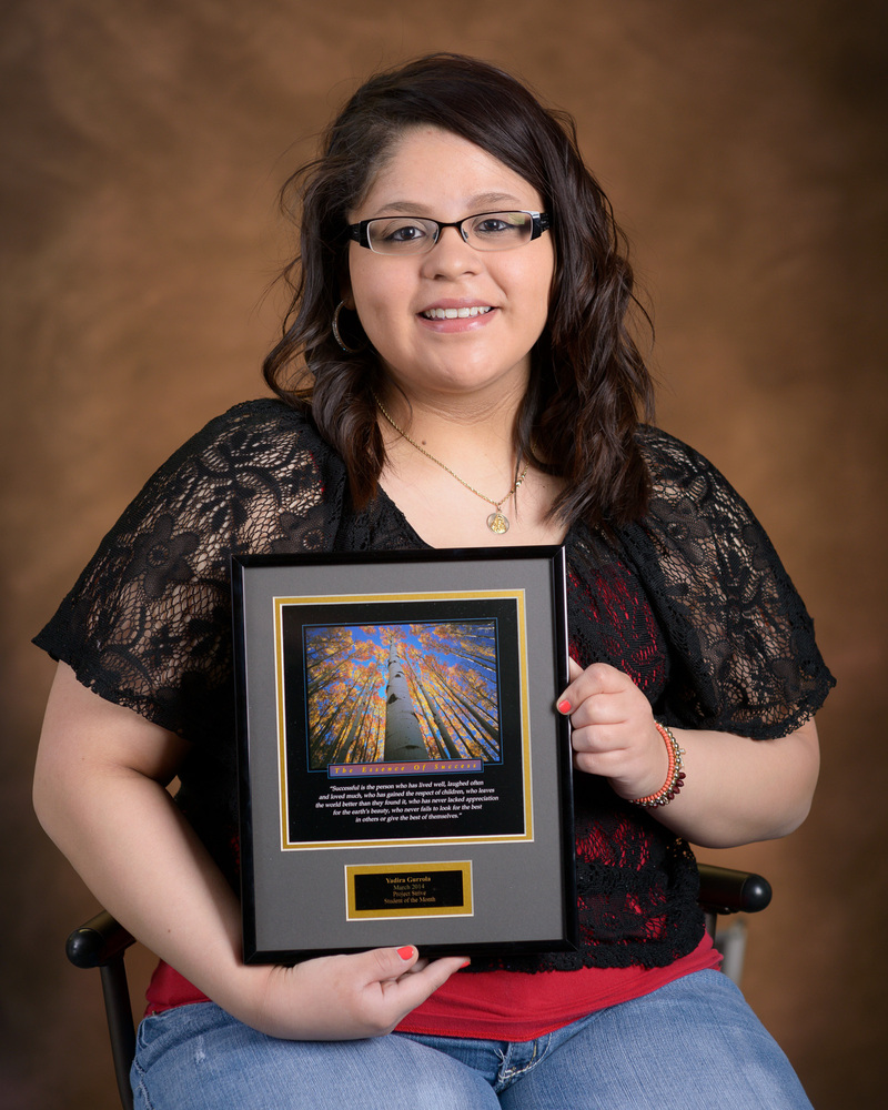 Yadira Gurrola of Scottsbluff, Nebraska, shown here with an award she won from the CSC Strive/TRiO program in March.