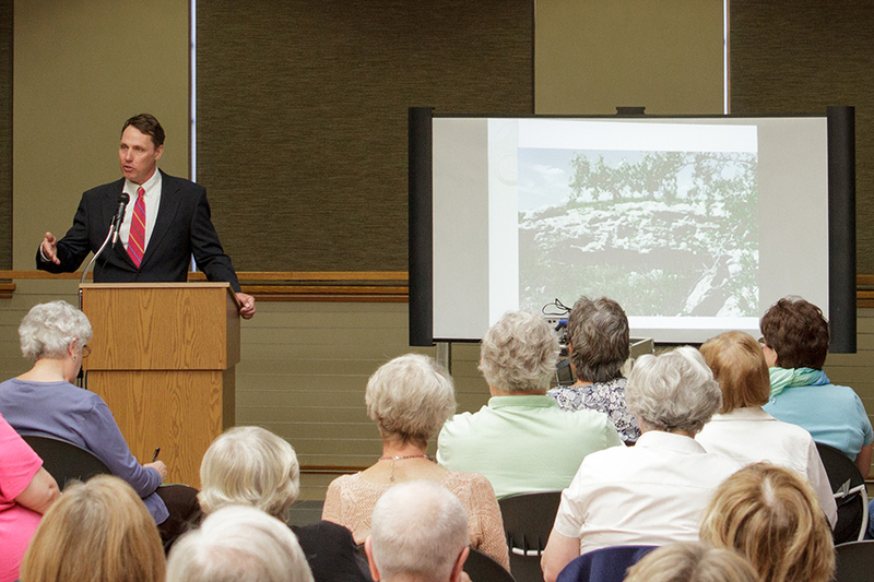 Dr. Kurt Kinbacher makes a presentation to the Mari Sandoz Society annual conference held at Chadron State College in September. (Frank Bright/ Chadron State College)