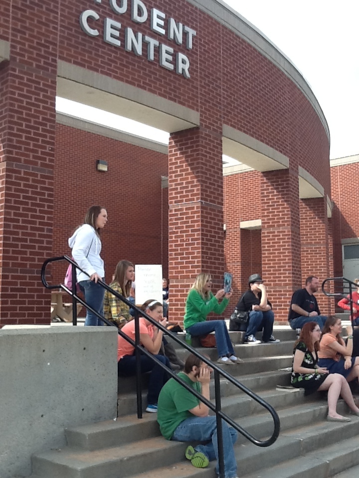 High school students waiting at the Chadron State College Student Center during the 2013 CSC Scholastic Contest.