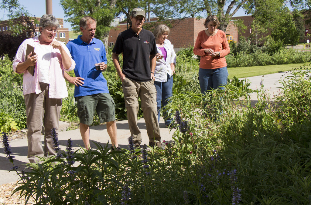 A group tours native plantings east of the Mari Sandoz High Plains Heritage Center on the Chadron State College campus June 28, 2014.