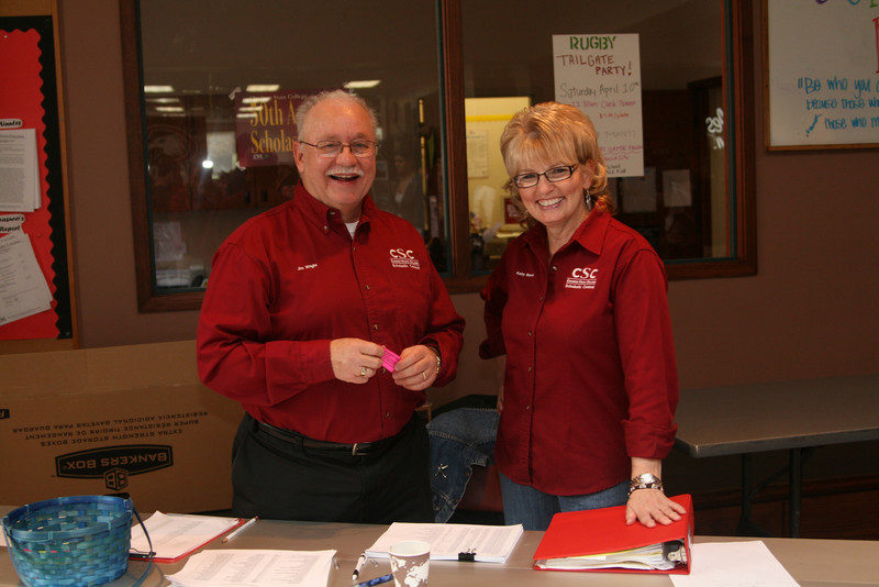 Jim Wright and Kathy Mason at the 2010 Scholastic Contest registration table.