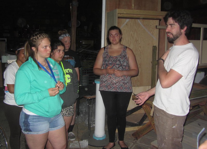 Adam Spencer technician and properties artist at the Post Playhouse, talks to students in the CSC Upward Bound program