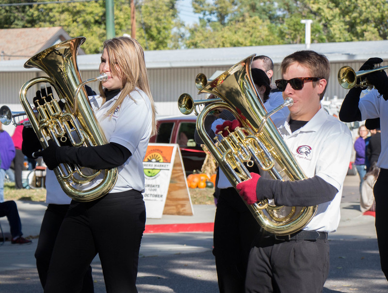 CSC band members Jayne Barrow and Nicoli Poitra, in the Homecoming 2014 parade.