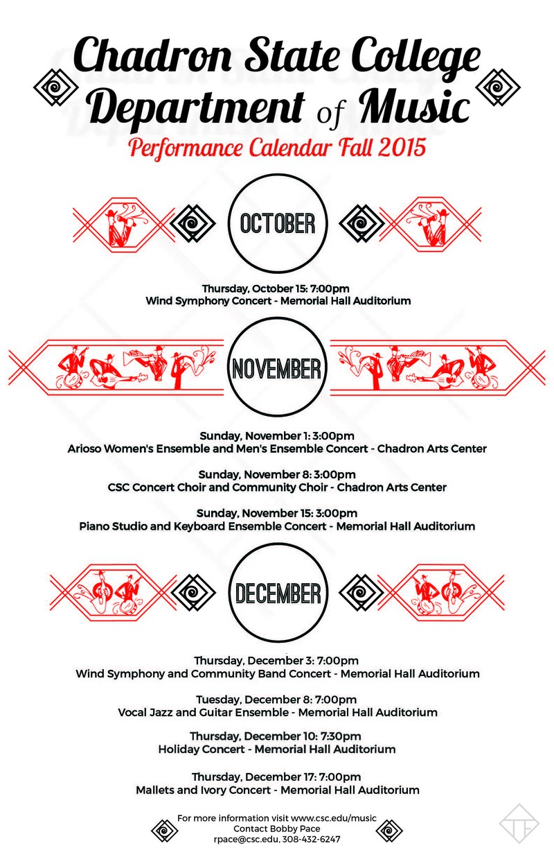 Music department schedule infographic poster.