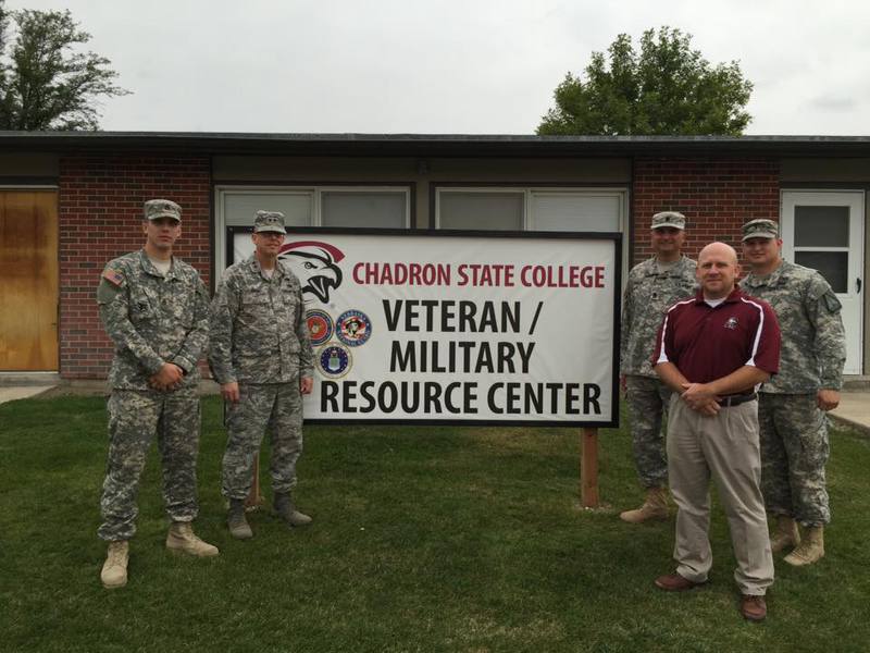 Bubba Page, Major General Daryl Bohac, The Adjutant General, Nebraska National Guard, State Command Sergeant Major Marty Baker, 1LT Nate Reicks with the CSC Army ROTC and Chris Singpiel during a recent visit to Chadron by Bohac.