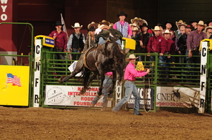 Nate McFadden comes out of the chutes