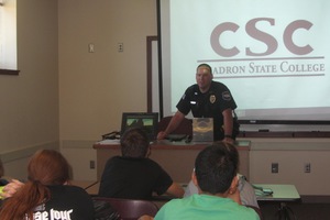 Derek Bauer adresses Upward Bound students