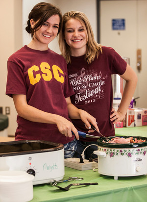 Taila Envoldsen and Jayne Barrow assist with the pancake breakfast