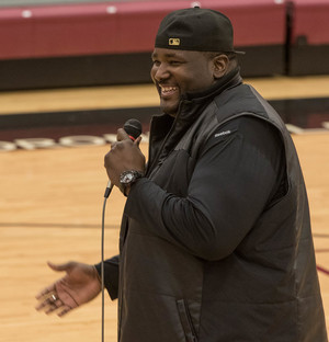 Quinton Aaron speaks to CSC students