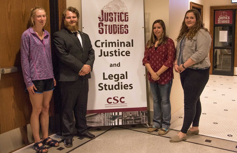 Chadron State College students accepted to law schools, from left, Stachia Reuwsaat of Black Hawk, S.D., Coy Clark of Benkelman, Neb., Teryn Blessin of Greenwood, Neb., and BriAnn Straub of Scottsbluff, Neb.