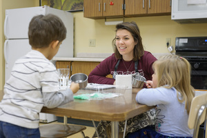 Chelsea Haynes works with students