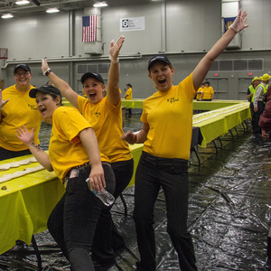 Employees celebrate setting the world record