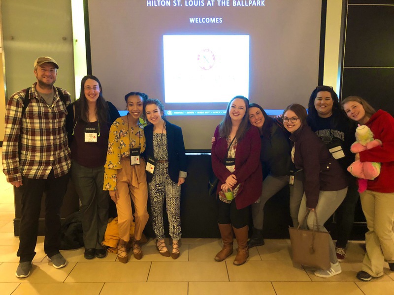 Chadron State College student members and faculty advisers of Sigma Tau Delta pose at the Sigma Tau Delta International Convention in St. Louis, Mo., March 29, 2019