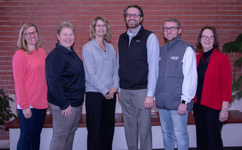 The first place campus team, from left, Brittany Helmbrecht, team lead, Dawn Brammer, Brenda Barry-Schommer, Alex Helmbrecht, John Murphy, and Lorie Hunn.