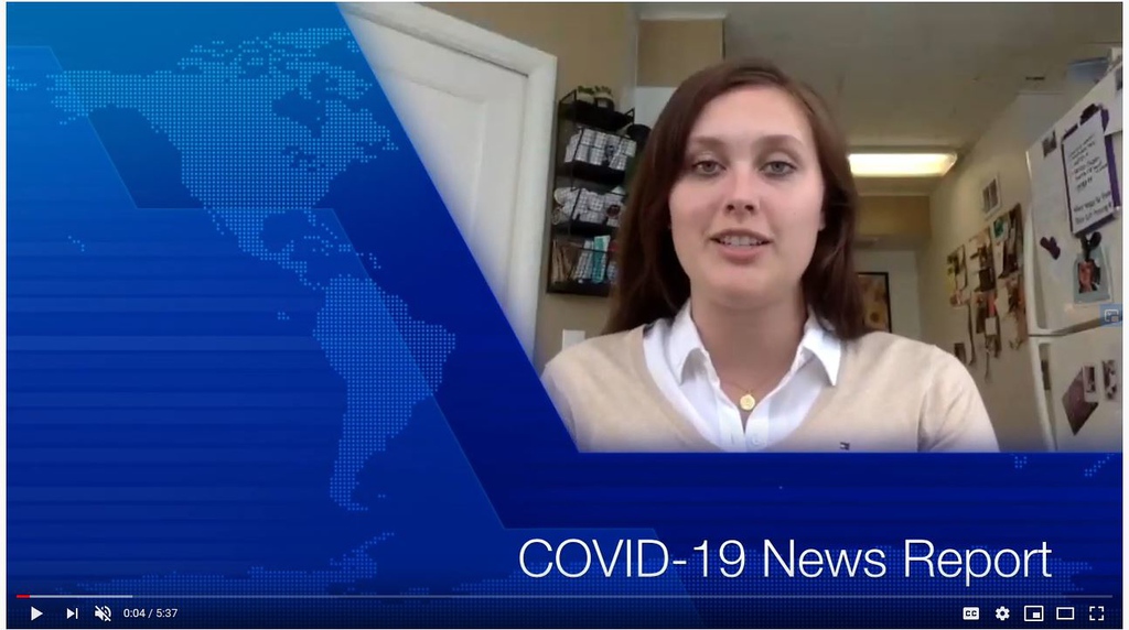 Chadron State College student Eve Vanderneck, Tucker Vahle and Joe Keating produced a video about COVID-19 in the format of a TV news show