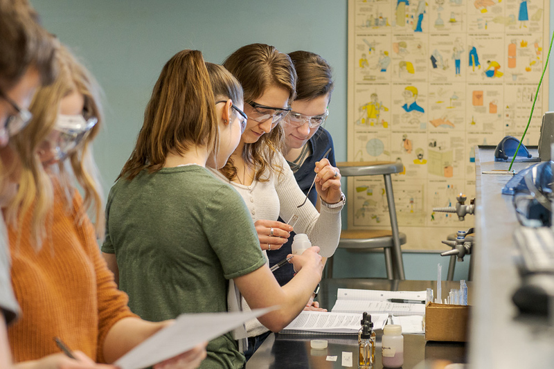 Students work on a project during a chemistry lab taught by Dr. Mary Keithly