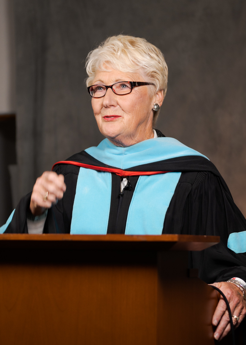 Dr. JoAnne Owens-Nausler records her address to the graduates for Chadron State College's virtual winter commencement video