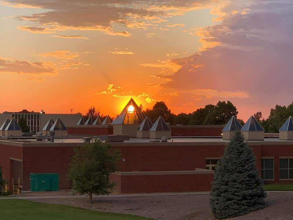 CSC sunset over the student center on campus