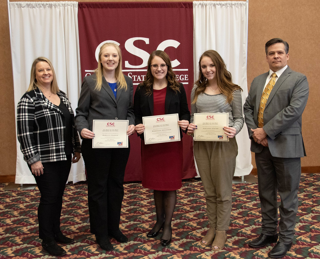 The top three contestants in the Best of the West Job Interview contest at Chadron State College's Student Center Ballroom