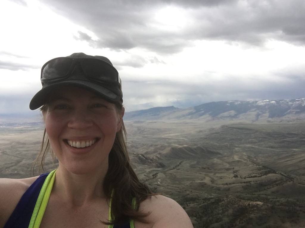 Brittany Lovett  takes a selfie near the top of Heart Mountain during the 2019 CSC Field Camp.