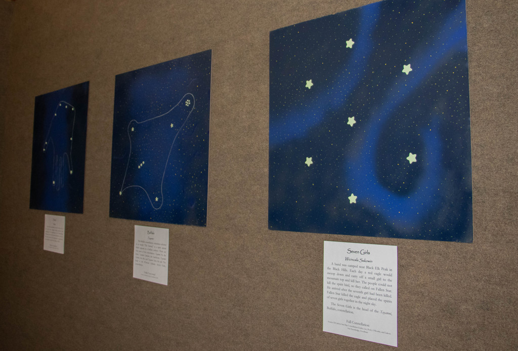 Three of 14 constellation paintings in the Kapemni